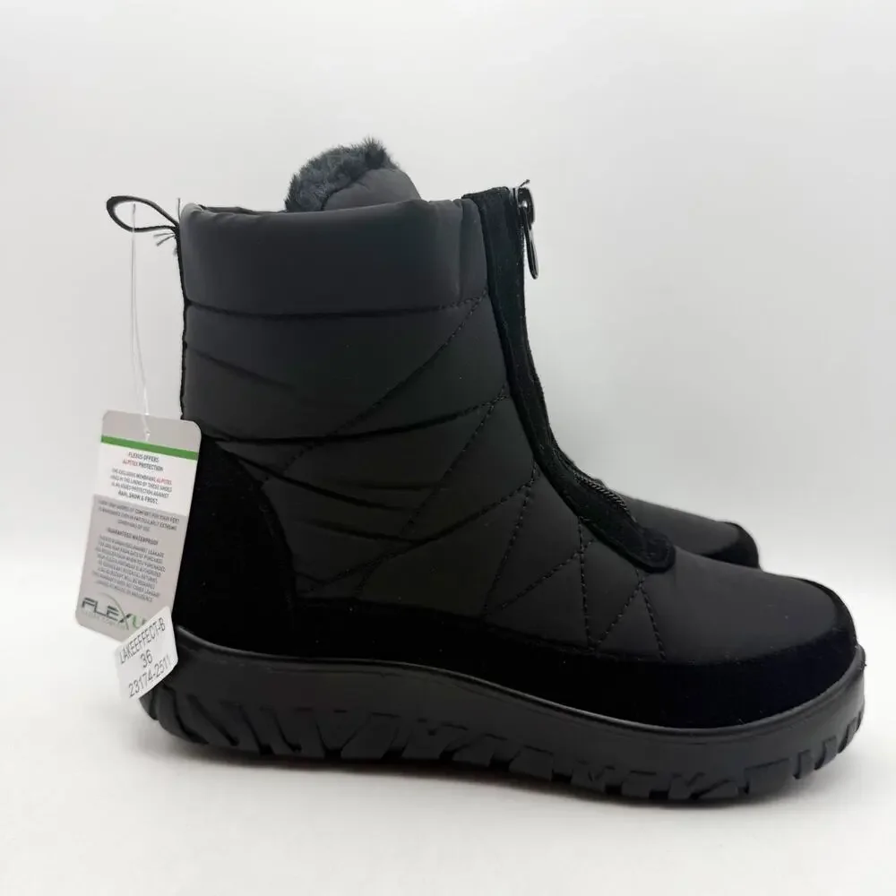 Flexus Spring Step Womens Lake Effect Snow Boots US 5.5-6 Black Waterproof NIB